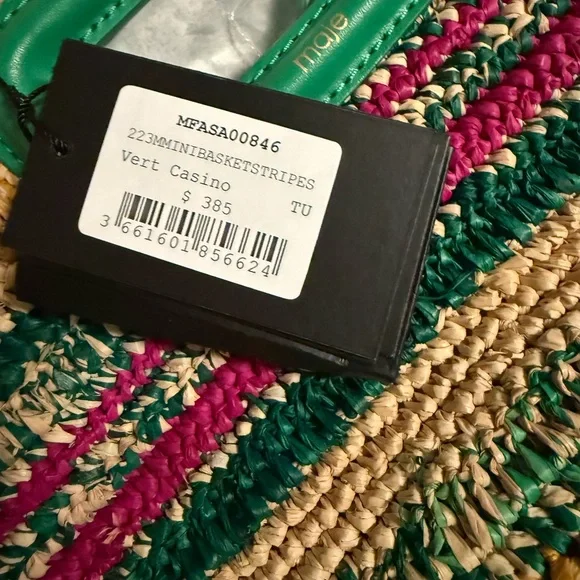 NEW Maje Mini Striped Raffia Basket Bag Green Multicolor Crossbody Clutch - Picture 4 of 6